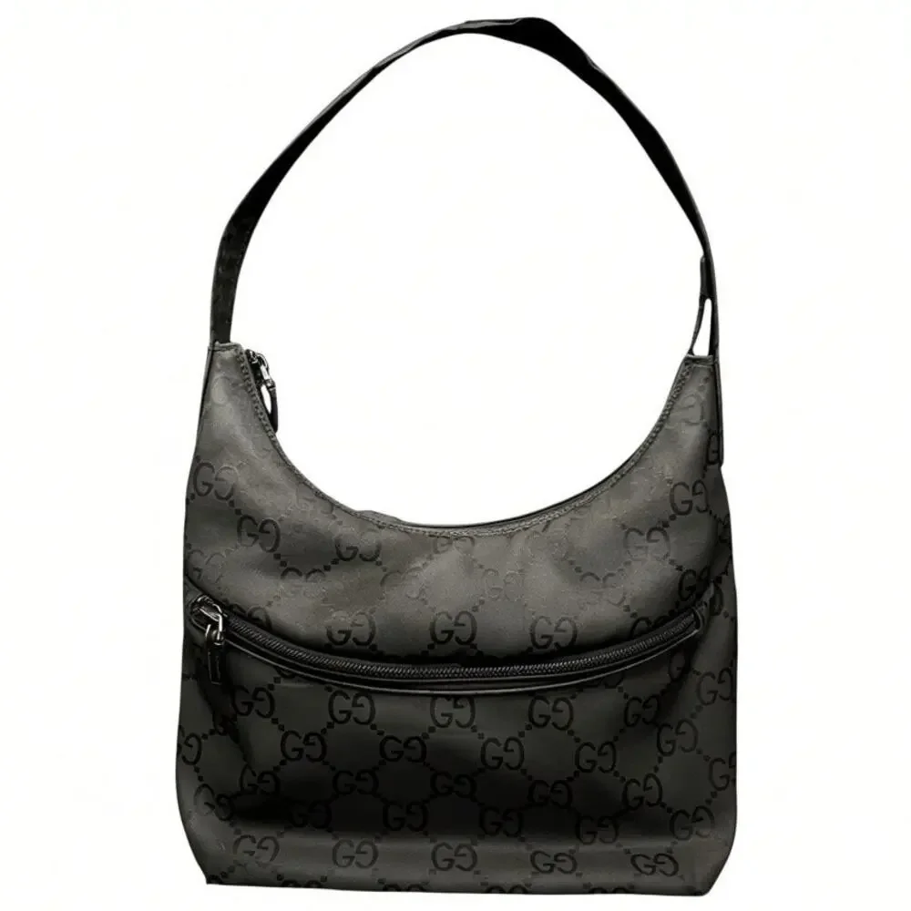 Gucci Black GG Logo Front Pocket Nylon Hobo Shoulder Bag Vintage Luxury Purse